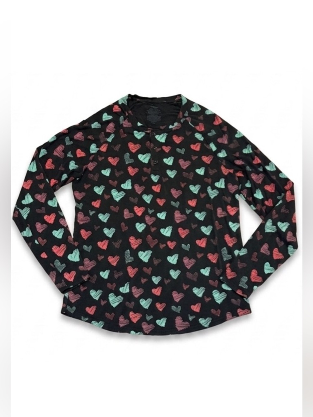 MeUndies Black Electric Hearts Long Sleeve Micromodal Blend Top Size medium